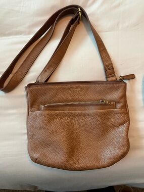 Fossil Cognac Pebbled Leather Purse with Gold Hardware and Organized Storage